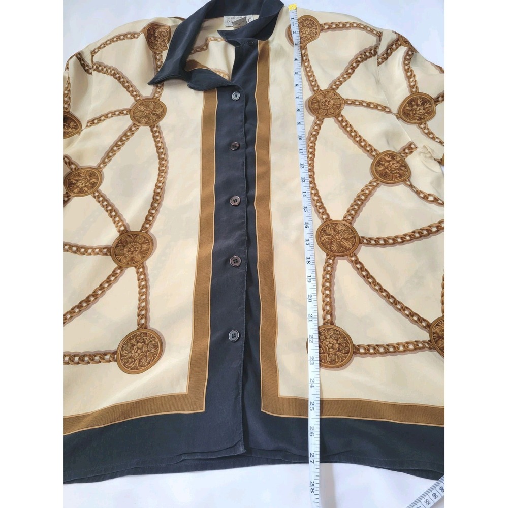 Vintage Adrianna Papell 100% Silk Chain Shirt Button-Down Shoulder Pads 14 - Picture 7 of 12